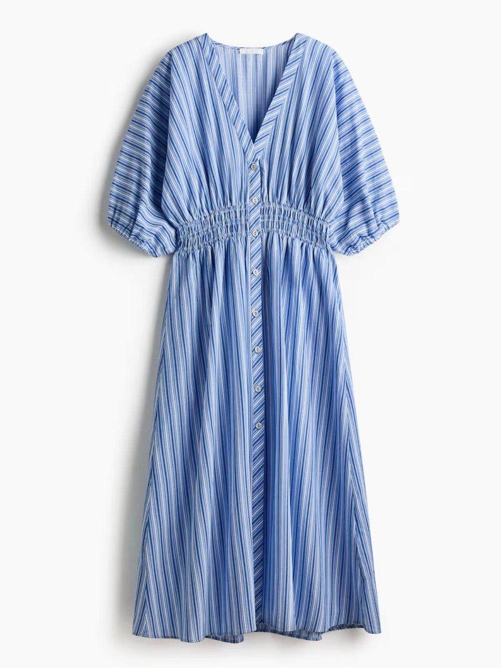 H&M Blue Striped Button-Front Maxi Dress